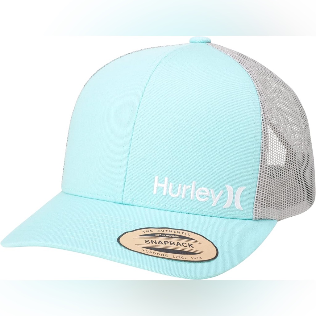 Hurley Men’s Logo Topaz Mist Light Blue Corp Staple Trucker Cap Snap Back Hat